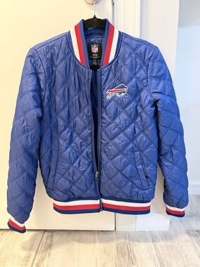 NFL Women's Quilted Bomber Jacket - Blue with Red & White Trim